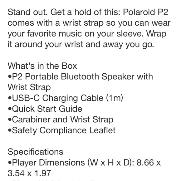 POLAROID NEW p2 portable Bluetooth speaker with wrist strap - Picture 7 of 8